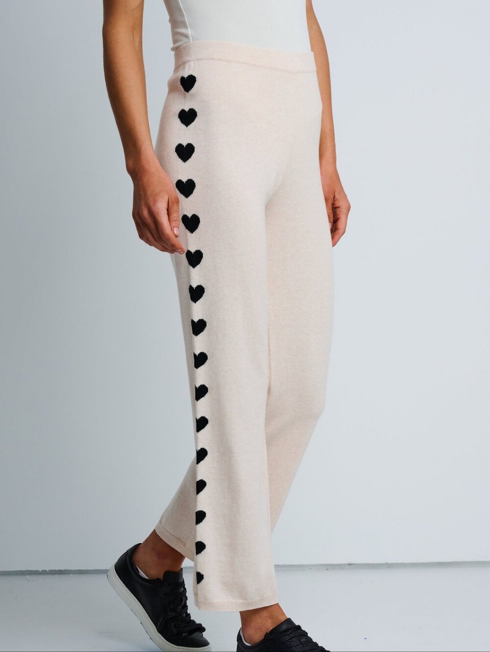 Lisa Todd Love Track Cotton Cashmere Heart Intarsia Knit Pants Cream Medium
